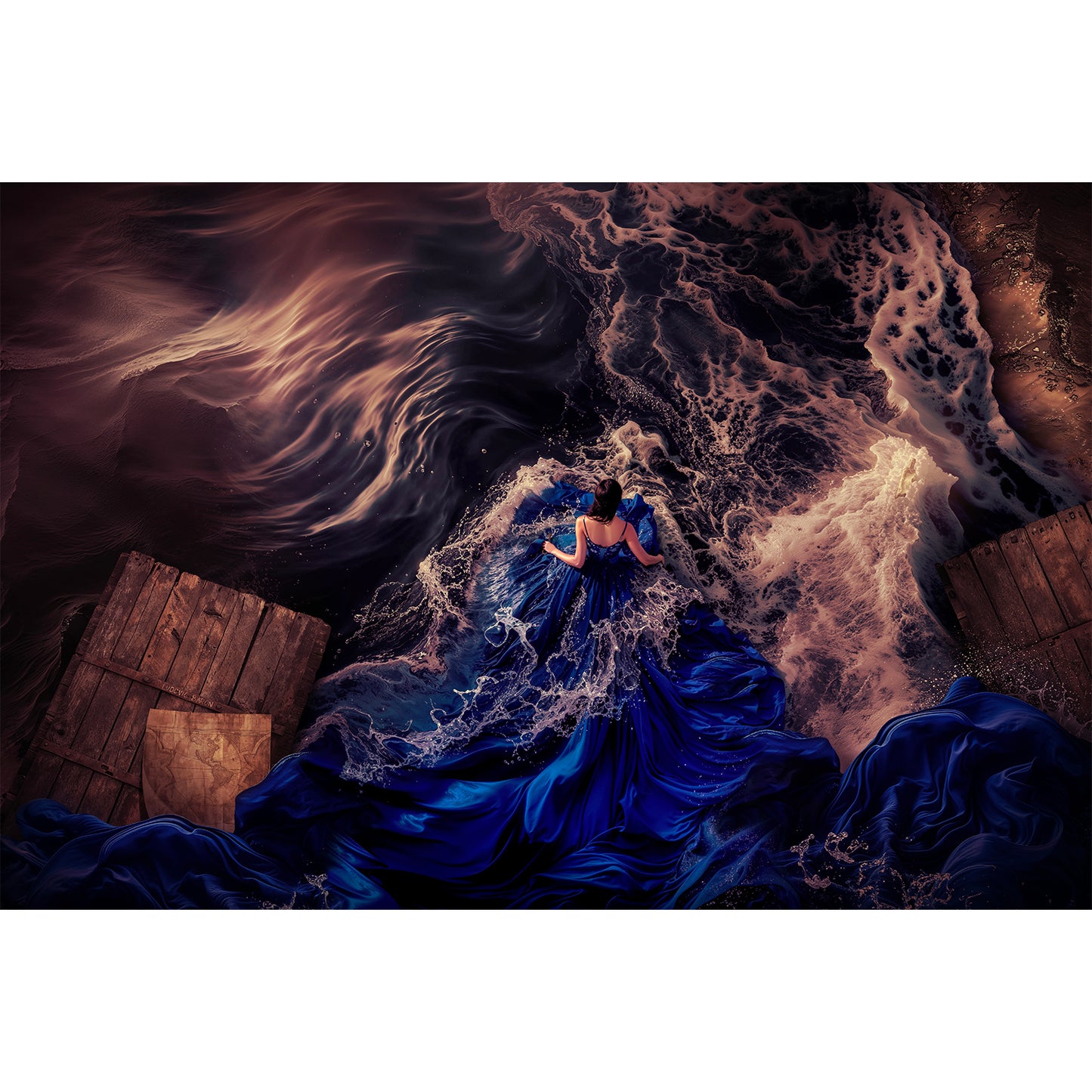 La femme en bleu face à son courage - Affiche fine art