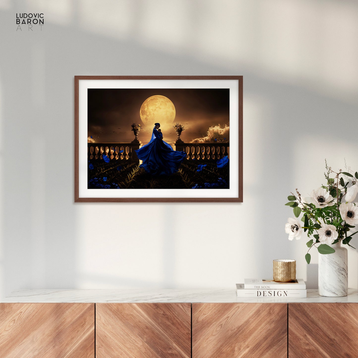The woman in blue facing the waves of change - Fine art poster