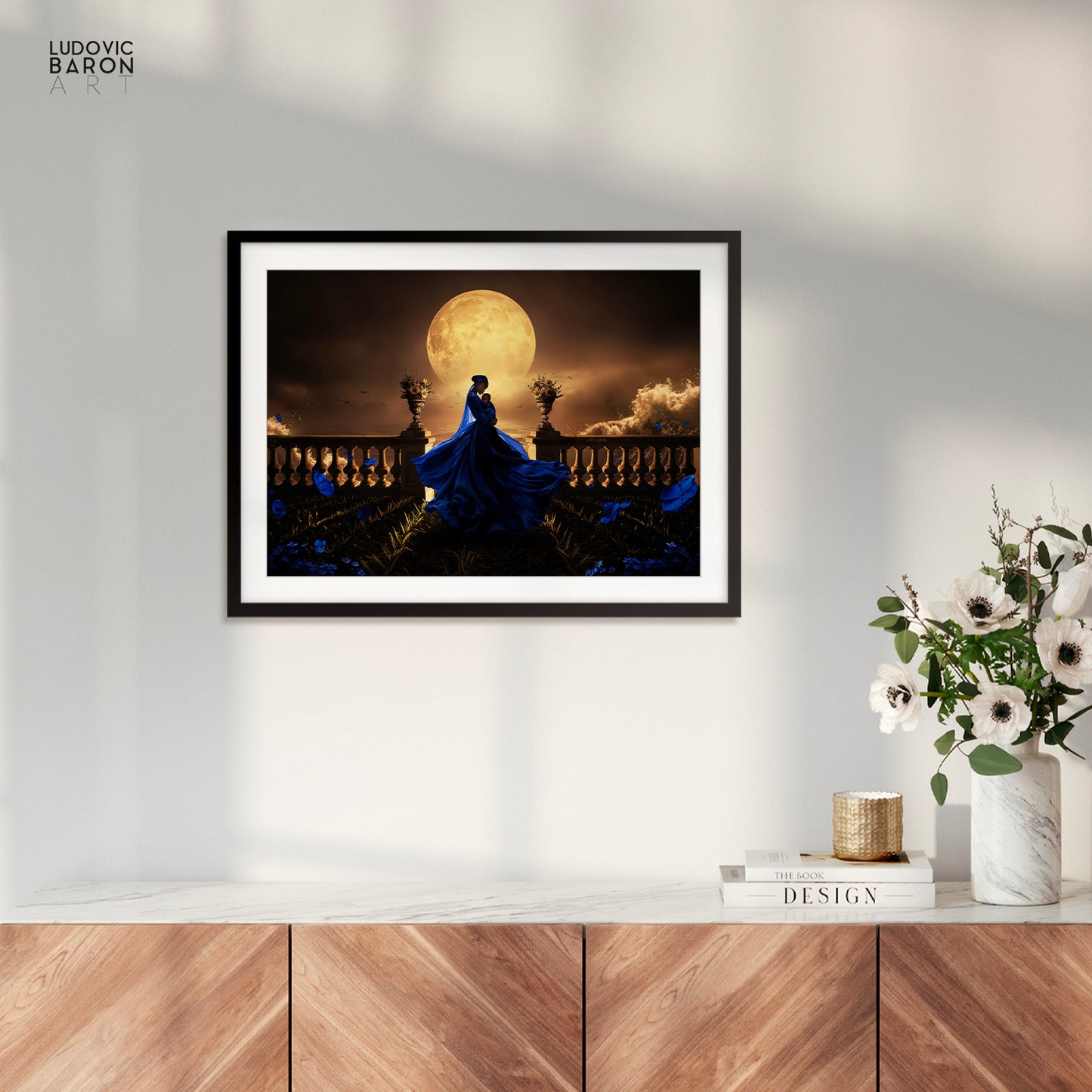 The woman in blue facing the waves of change - Fine art poster