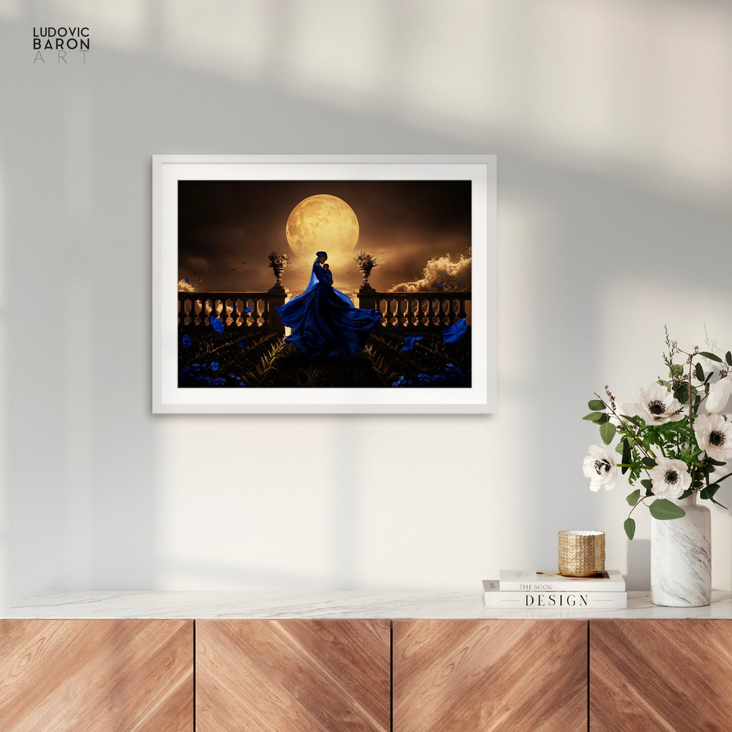 The woman in blue facing the waves of change - Fine art poster