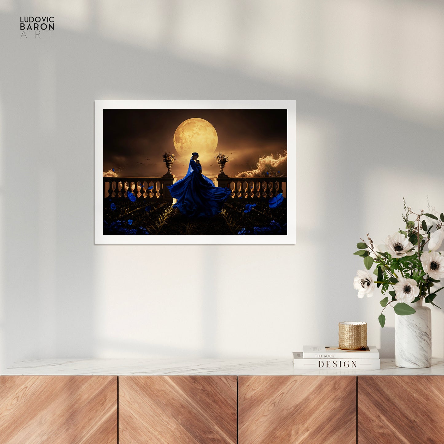 The woman in blue facing the waves of change - Fine art poster