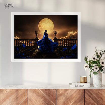 The woman in blue facing the waves of change - Fine art poster