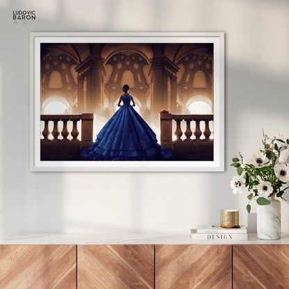 The woman in blue facing her thoughts - Fine art poster